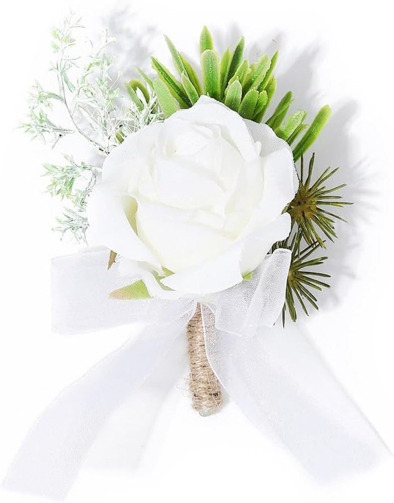 Wedding Rose Boutonniere White Groom Flower Men’s Boutineer Prom Buttonholes …