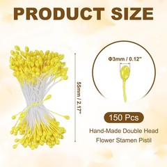 PATIKIL 3mm Double Heads Flower Stamen, 150 Pcs Artificial Yellow