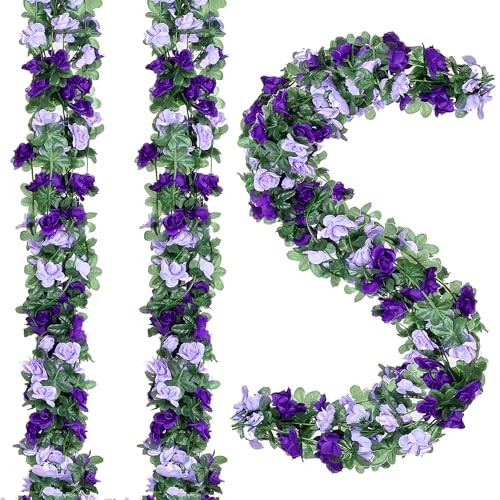 5Pcs 82 FT Artificial Rose Flower Garland, Faux Silk Rose FGarland 5pcs Purple