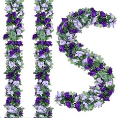 5Pcs 82 FT Artificial Rose Flower Garland, Faux Silk Rose FGarland 5pcs Purple