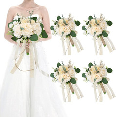 Set of 4 Bridesmaid Bouquets for Wedding, 9 Inch Boho Bridesmaid Flowers for Cer