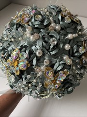 Bridal Wedding Bouquet Sea Foam Green Pearls Floral Embellished & Corsage
