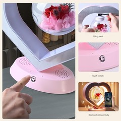 LoveLin Heart Preserved Rose Flowers with Bluetooth 10 inches, White and Pink