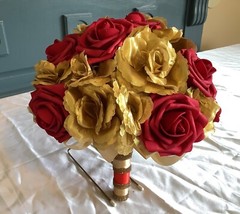 Large gold colored silk rose and real touch roses bridal bouquet…you pick colors