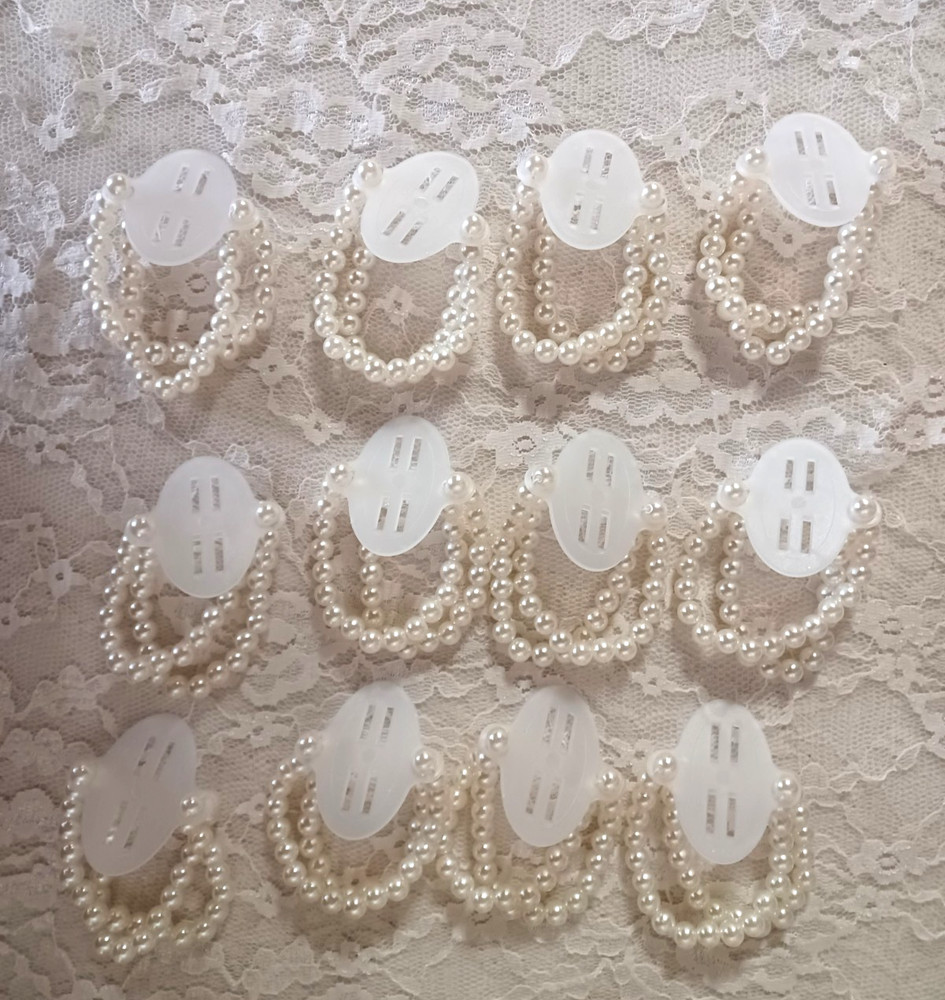 12 Pc WHITE Corsage Wristlet Bracelet Wrist Corsage Elastic Pearl Wedding Prom