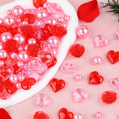120 Pcs Valentine Vase Filler Decor Acrylic Red Pink Heart Pearls Rose Lip Ornam