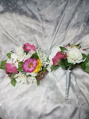 Spring Flowers Round bouquet. Pinks, yellows and white. 24pc set wedding flowers