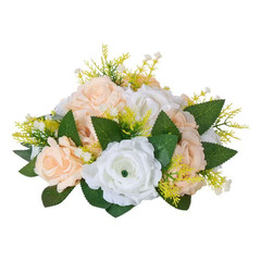 10-Piece Flower Ball Bouquet, 4.72In. Champagne & White Indoor/Outdoor Artificia