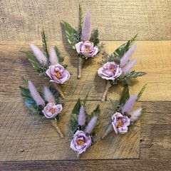 Lot Of 6 Purple Boutonnieres For Men/Grooms Wedding Artificial/dried Flowers