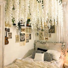 8pcs Artificial Wisteria Flowers 4.58Ft Fake Silk Wisteria Vine White-8pcs