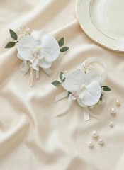 White Floral Boutonniere and Wrist Corsage Kit – Perfect for Formal Events