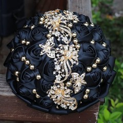 Gold Rhinestone Wedding Bouquet Crystal Bride Holding Roses