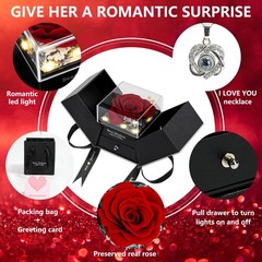 woxafo Preserved Real Red Rose with I Love You Heart Necklace 100 Normal,