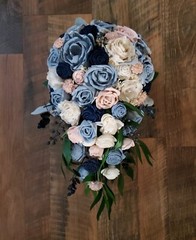 Dusty Blue Pink Sola Wood Cascade Bridal Bouquet Navy Blush Wedding Flowers