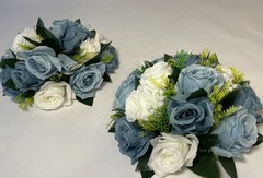 Bouquet Centerpiece Silk Flower Ball-WHITE/BLUE- Event Decor Wedding LOT OF TWO