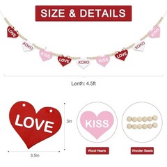 4.5 FT Valentines Garland for Decorations, Wood Love XOXO KISS Garland Heart