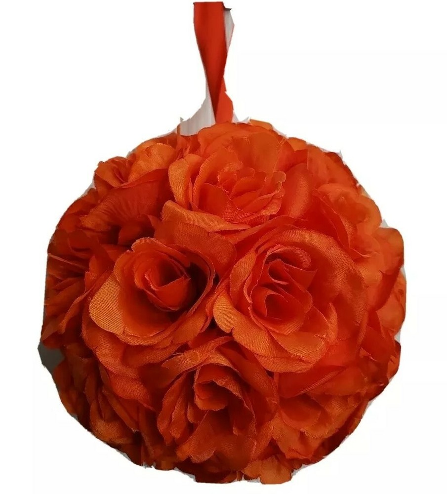 Lot of 6 6″ Orange Flower Kissing Ball Wedding Silk Rose Party Pomander