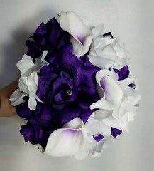 Purple White Rose Calla Lily Bridal Wedding Bouquet Accessories