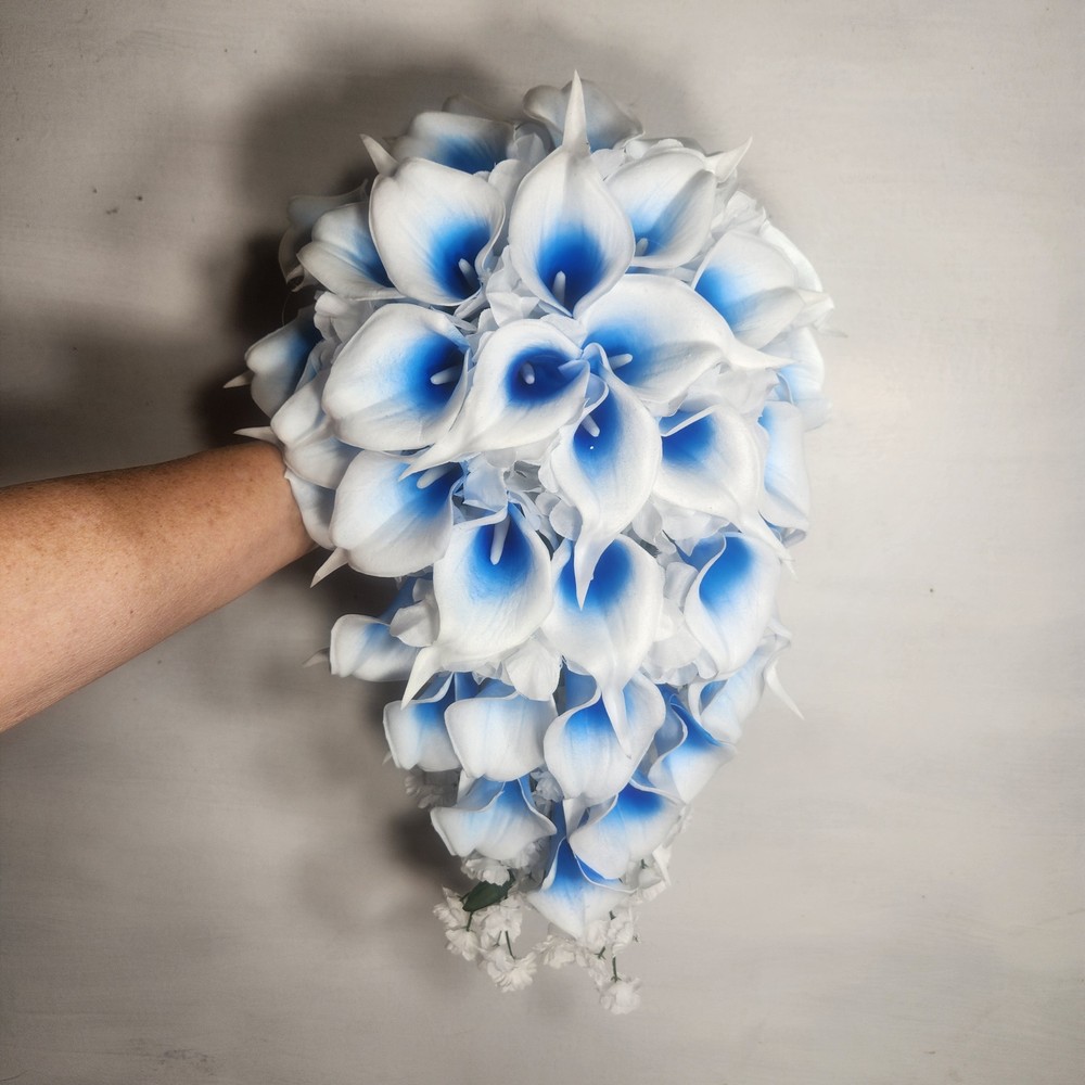 Royal Blue White Calla Lily Bridal Wedding Bouquet Accessories