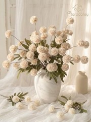 9pcs Fake Flowers Silk Mini Mums with Stems, Faux Chrysanthemum Pompon Beige