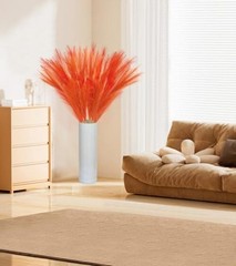 9 Pcs 45″ Tall Pampas Grass Orange Decor, Long Stem 9 Pcs 45″ Orange Style