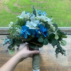 Bridal Wedding Bouquet Budget Handmade Exquisite Faux Floral Blue White Green