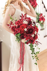 Burgundy Red 15″ Cascading Artificial Wedding Bouquet for Bride & Events