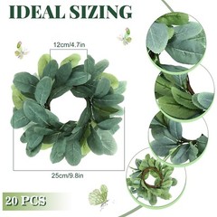 Panelee 20 Pcs Wedding Candle Rings Wreaths Green Eucalyptus Leaves Artificia…