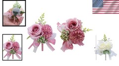Chic Hot Pink Wrist Corsage & Boutonniere Set in Round Box – Wedding Essentials