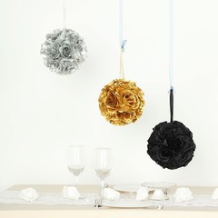 2 SILVER 7″ Silk Roses Flowers Kissing Balls Wedding Party Events Centerpieces