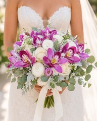 Artificial Purple Orchid Bundle 13 Inch Faux Flowers Wedding Bouquet Corsage Bou