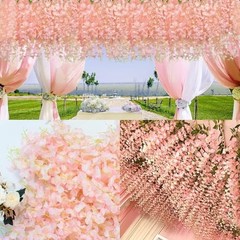 48 Pack Artificial Wisteria Hanging Flowers Fake Wisteria 48Pcs Light Pink