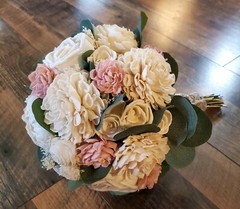 8PC Pink & White Sola Wood Flower Bridal Bouquet Bridesmaid Wedding Flower Set