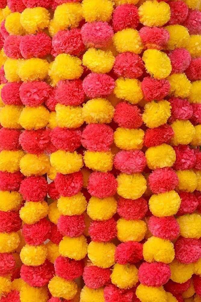 100 PC Wedding hanging Garland Indian Marigold Yellow With Red flower Wall Decor