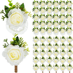 60 Pcs Ivory Rose Corsage & Boutonniere Set for Weddings & Parties