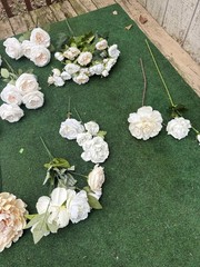 Huge Lot Bundle Of Cream Ivory White Roses Peony Magnolia Long Stem Real Touch