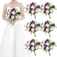 Set of 6 Dusty Purple Bridesmaid Bouquets – 7″ Ivory Flower Decor