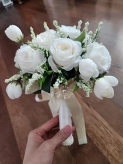 White Silk Rose Bridal Bouquet Handmade Artificial Wedding Flowers Bride Decor