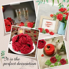 Sherr 250 Pcs Artificial Roses Flowers Bulk Fake Rose with Stem Faux Burgundy