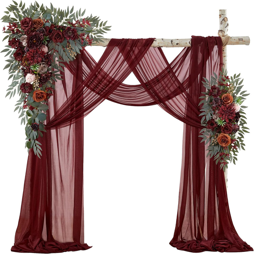 Burgundy Wedding Arch Flowers & Drapes Kit – 4 Piece Floral Decor Set