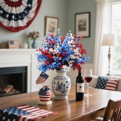 DoubleWood 4 of July Decor Artificial Flowers Indoor, 10PCS Red White and Blu…