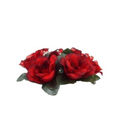 4 Black Red CANDLE RINGS with SILK ROSES Wedding Flowers for Centerpieces