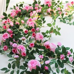 2 PCS 12FT Bendable Flower Garland, Artificial Rose Vine Hanging 2pcs Pink