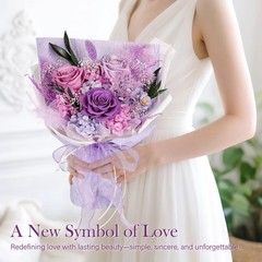 Preserved Bouquet of Flowers – 3 Roses & for Purple