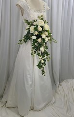 Creamy Rose and Ivy Cascade Faux Silk Wedding Bouquet