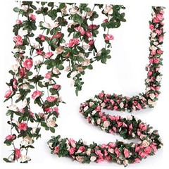 8 Pcs 66FT Flower Garland, Artificial Rose Vine 8 Vines 66FT Spring-pink-8pcs