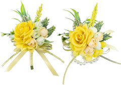2 Pcs Wrist Corsage and Boutonniere Set, Yellow Corsage for Wedding, Boutonniere