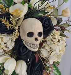 Black Skull Cascade Faux Silk Wedding Bouquet