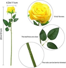 12 PCS Artificial Flowers Roses Silk Flowers Fake Long Stem Artificial Yellow