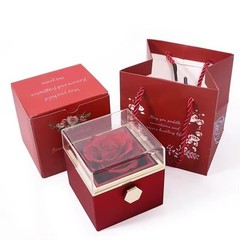 Valentine day Gift Preserved Rose In Rotating Jewelry Box Gifts with Gold Engrav